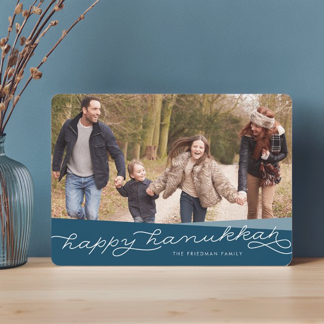 Marine Blue Geo Script | Hanukkah Photo Holiday Card (Creator Uploaded)