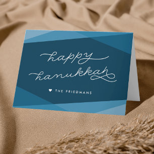 Marine Blue Geo Script Happy Hanukkah Holiday Card