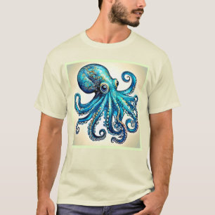 Marine Blue Octopus Glow Design T-Shirt