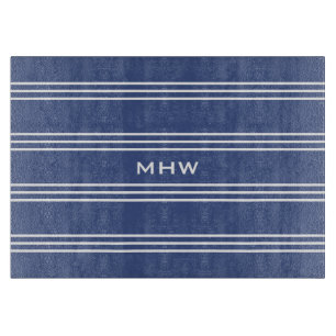 Marine Blue Stripes custom monogram cutting boards