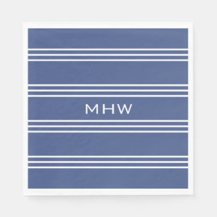 Marine Blue Stripes custom monogram paper napkins