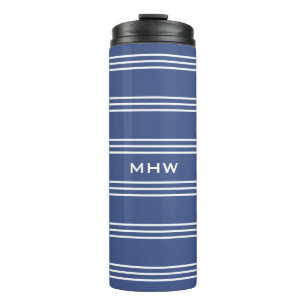Marine Blue Stripes custom monogram tumbler