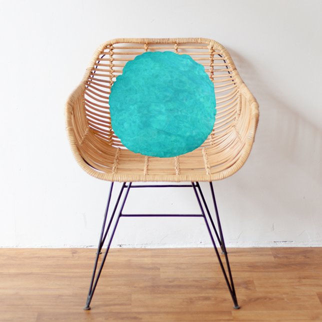 Marine Blue Water Colour Round Cushion (In Situ)