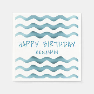 Marine Blue Waves Kids Birthday Napkin