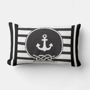 Marine Blue White Stripe Anchor and Figure 8 Knot  Lumbar Cushion