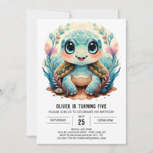  Marine Bohemian Children's Turtle Boy Birthday Invitation