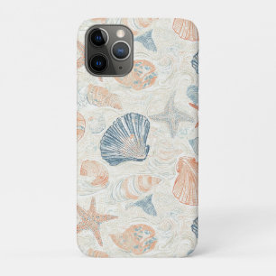 Marine Botanical Seashell Blue Coral Peach Pattern Case-Mate iPhone Case