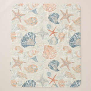 Marine Botanical Seashell Blue Coral Peach Pattern Sherpa Blanket