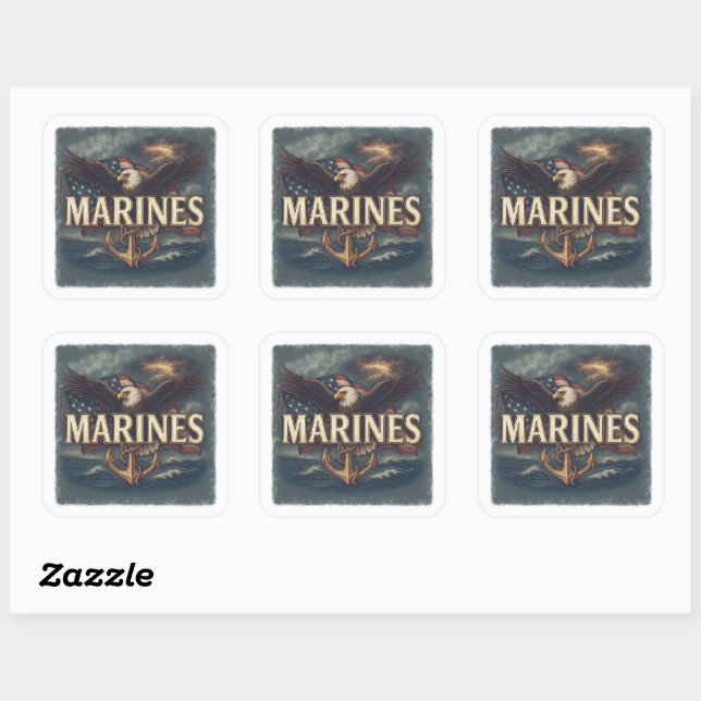 Marine Corps Veteran Logo Emblem Square Sticker (Sheet)