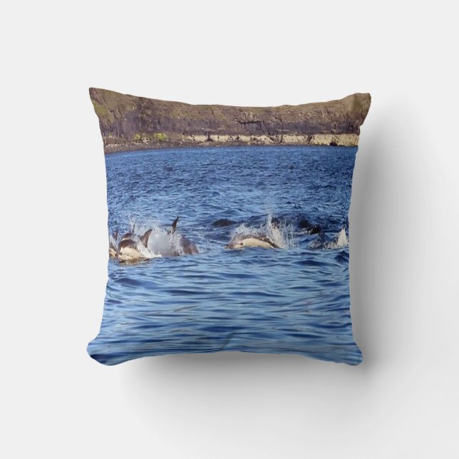 Marine Dolphins Surfing Waves Nature Inspired  Cushion (Front)