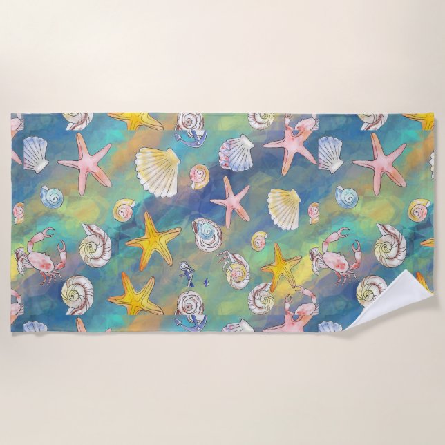Marine Element Starfish Shellfish Call of the Sea  Beach Towel (Front)