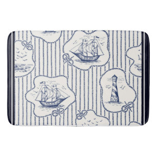 Marine Elements Blue White Lighthouse Ship Bath Mat