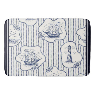 Marine Elements Blue White Lighthouse Ship Bath Mat