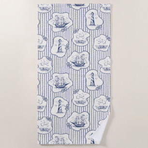 Marine Elements Blue White Lighthouse Ship Beach Towel
