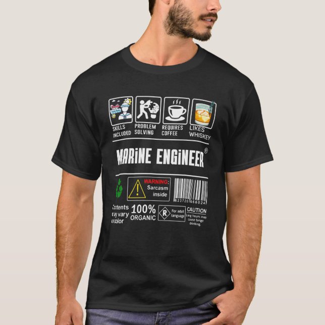 Marine Engineer Label Skills Solving Coffee Whiske T-Shirt (Front)