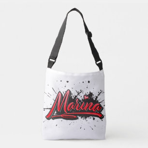 Marine First Name Red Heart Graffiti Crossbody Bag