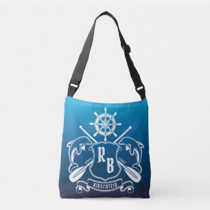Marine Insignia Dolphins Helm Oars Shield Nautical Crossbody Bag