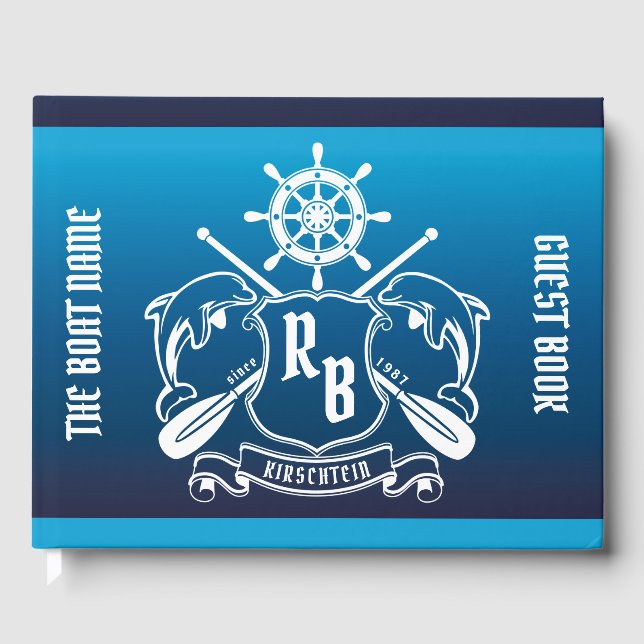 Marine Insignia Dolphins Helm Oars Shield Nautical Guest Book (Front)