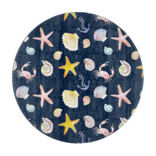 Marine Life & Anchors (Dark) Cutting Board
