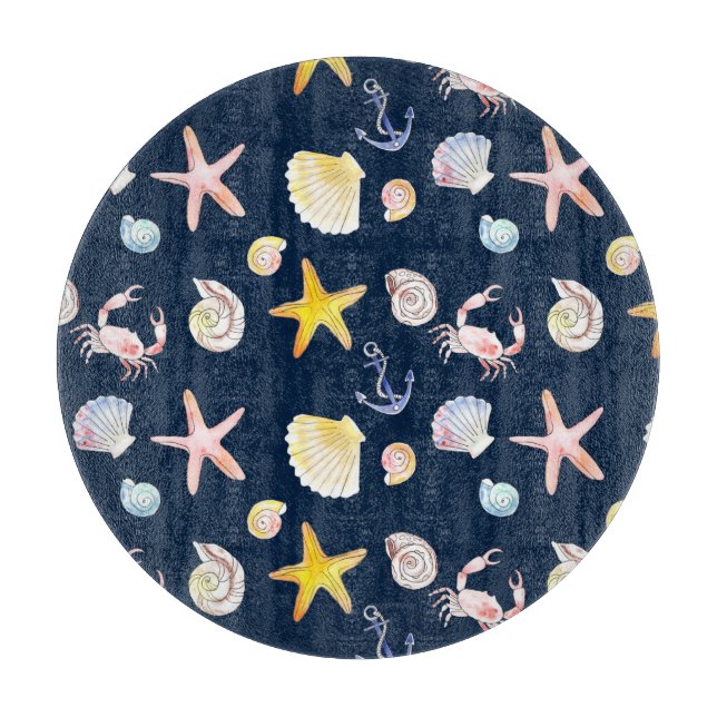Marine Life & Anchors (Dark) Cutting Board (Front)