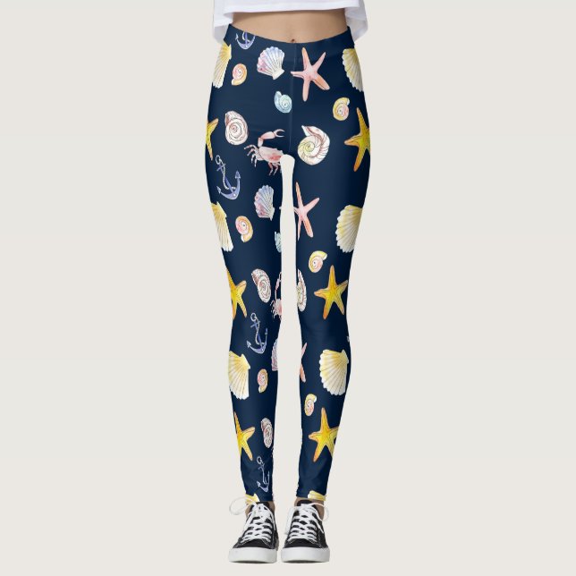Marine Life & Anchors (Dark) Leggings (Front)