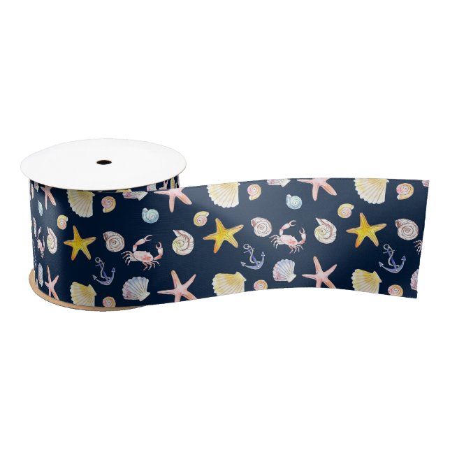 Marine Life & Anchors (Dark) Satin Ribbon (Spool)