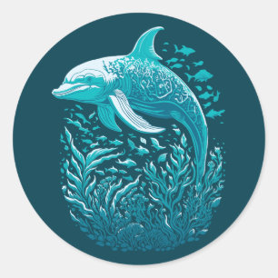 Marine Life Art   Dolphin Graphic Design Classic Round Sticker