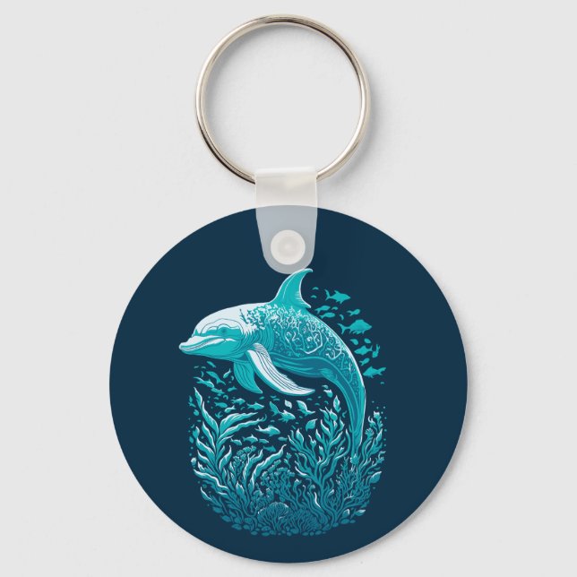 Marine Life Art | Dolphin Graphic Design Key Ring (Front)