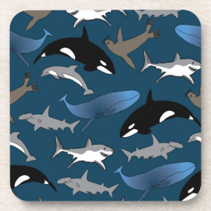 Marine Life Coasters, shark, whale, dolphin, seal Coaster