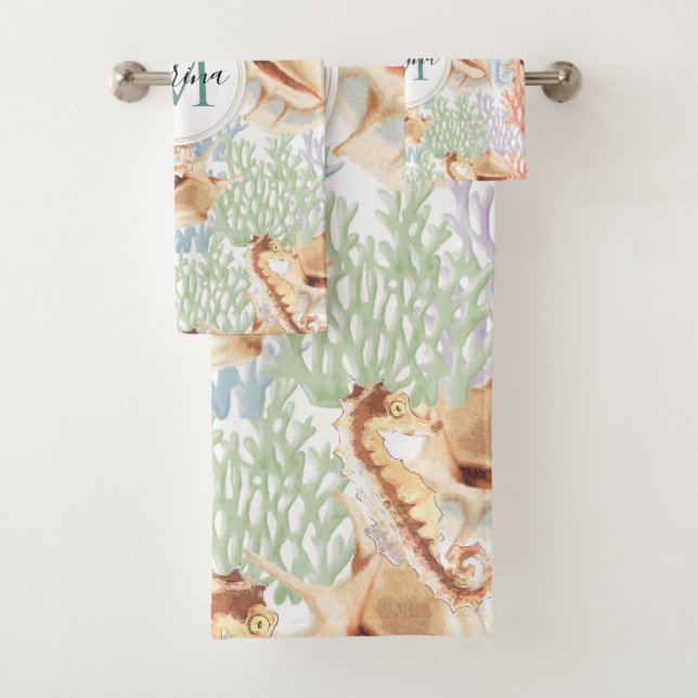 Marine Life, Colourful Underwater Monogram Bath Towel Set (Insitu)