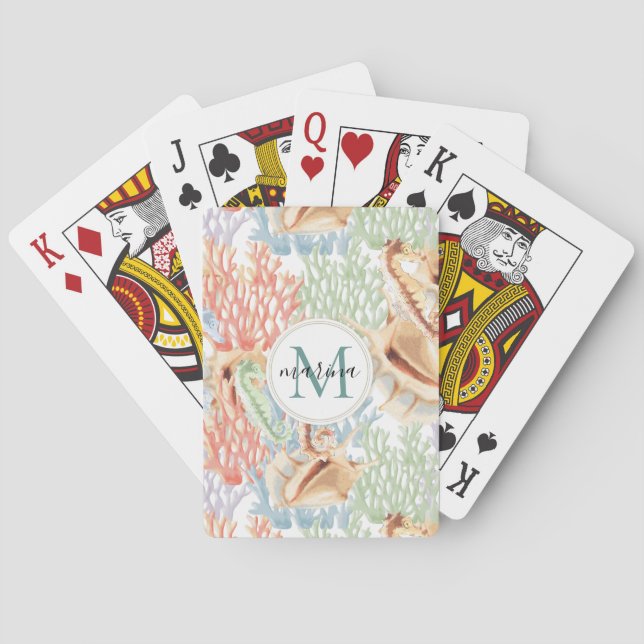 Marine Life, Colourful Underwater Monogram Playing Cards (Back)