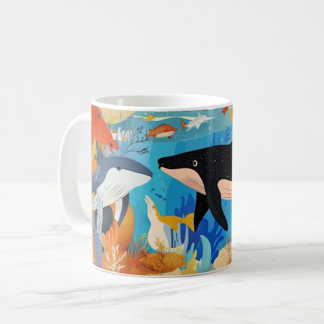 marine life, including two large whales coffee mug (Front Left)