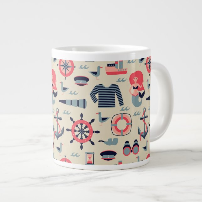 Marine Life Pattern Large Coffee Mug (Front Right)