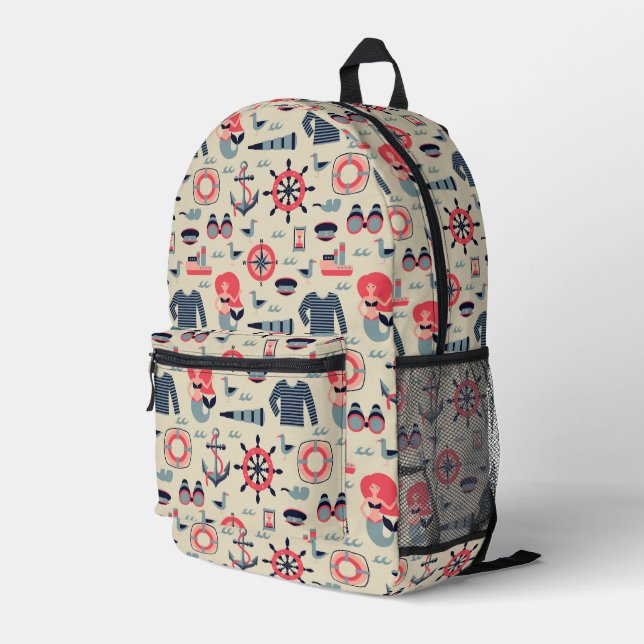 Marine Life Pattern Printed Backpack (Back Corner Right)