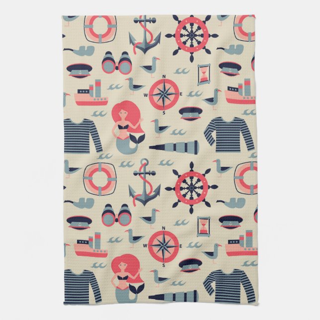 Marine Life Pattern Tea Towel (Vertical)