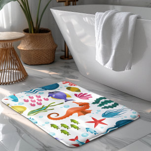 Marine life pattern with sea animals bath mat