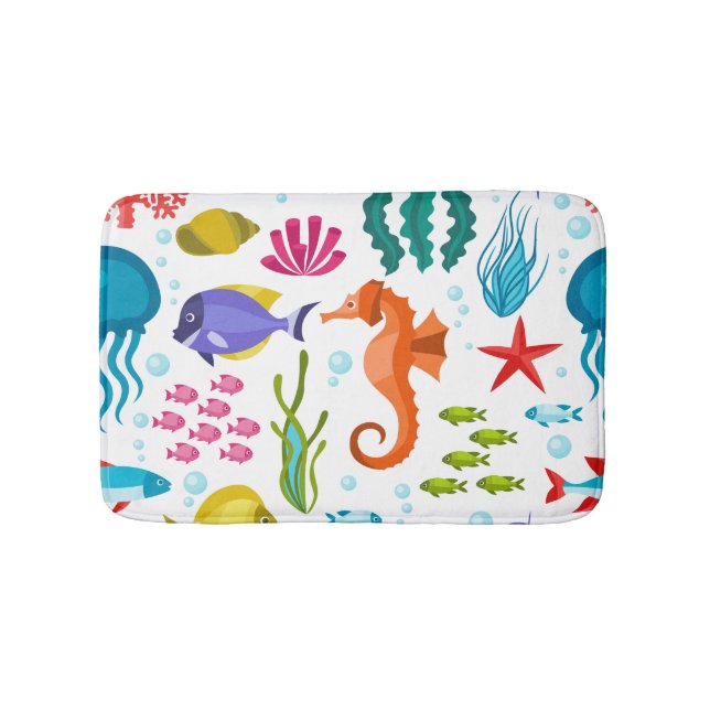 Marine life pattern with sea animals bath mat (Front)