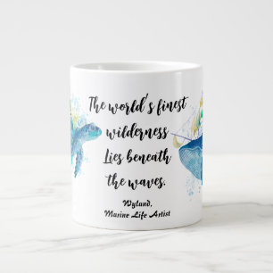 Marine Life. Sea Turtle and Blue Whale Large Coffee Mug