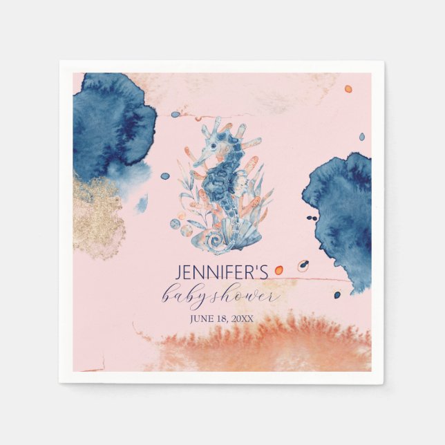 Marine Life | Seahorse Baby Shower Paper Napkin (Front)