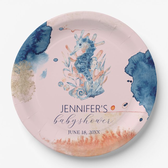 Marine Life | Seahorse Baby Shower Paper Paper Plate (Front)