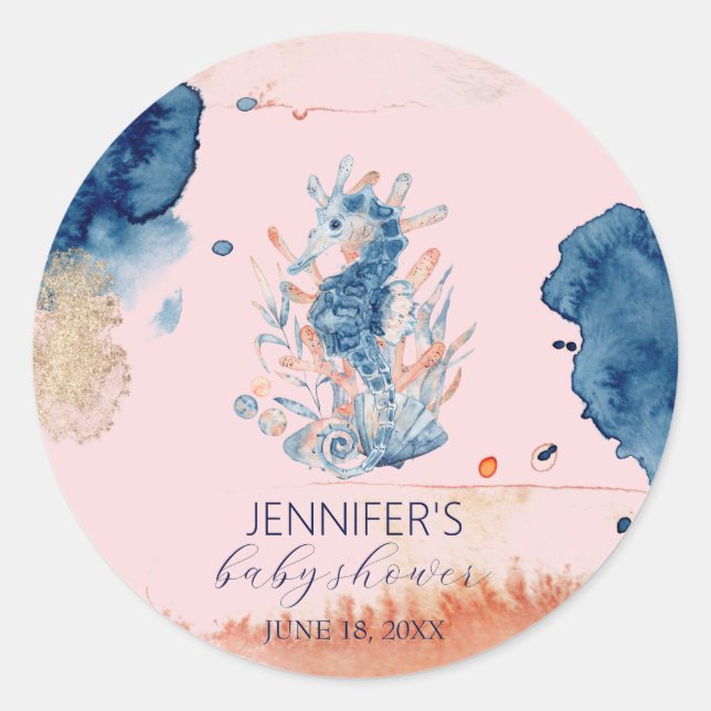 Marine Life | Seahorse Baby Shower Thank you Favou Classic Round Sticker (Front)