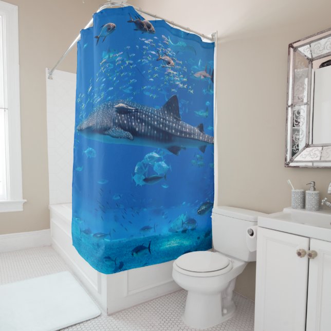 MARINE LIFE. SHARK WHALE MANTA RAY FISH OCEAN SHOWER CURTAIN (In Situ)