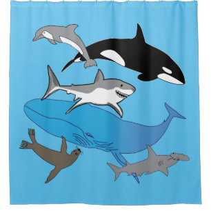 Marine life shower curtain, wildlife gifts curtain