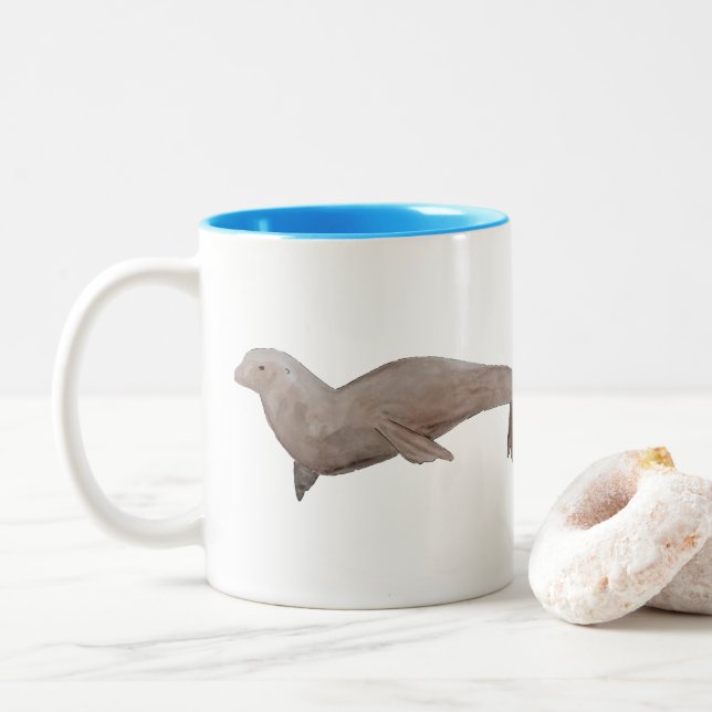 Marine Mammal Watercolor Sea Lion Two-Tone Coffee Mug (With Donut)