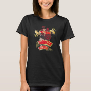 Marine Mechanic Inked Skull & Red Roses Tattoo T-Shirt