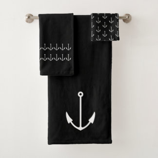 Marine Nautical Anchor Bathroom black white Bath Towel Set