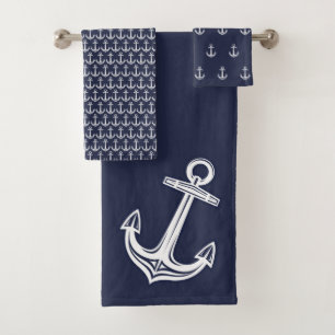 Marine Nautical Anchor  Bathroom Ocean Blue Bath T Towel Set