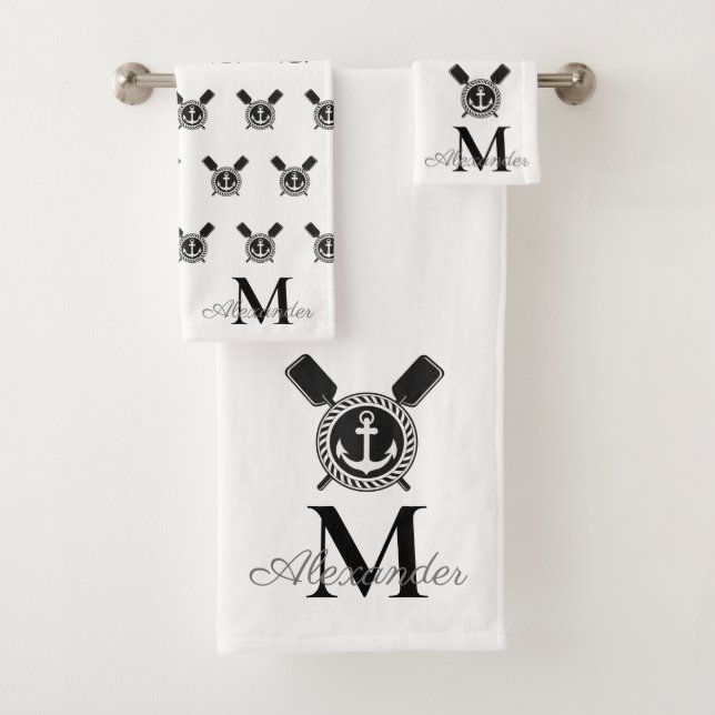 Marine Nautical Anchor Paddles Bathroom Red Blue   Bath Towel Set (Insitu)