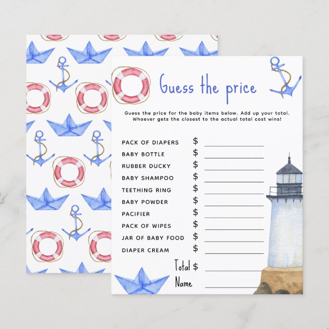 Marine nautical Party games | Price Guess Game (Front/Back)