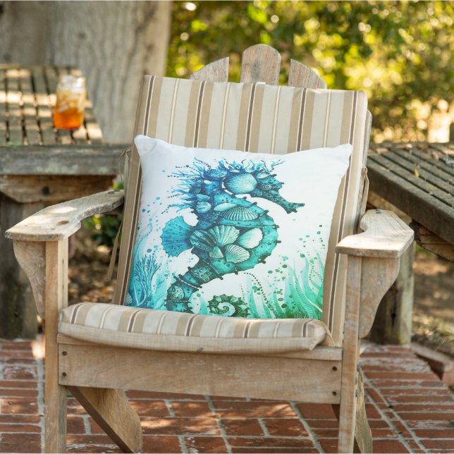 Marine Nautical Seahorse Aqua Beach Decor Modern  Cushion (Chair)